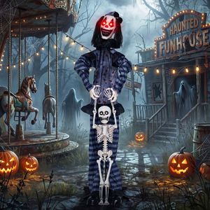 Decorazione di Halloween: Clown Animato a Grandezza Naturale da 70 Pollici con Occhi Luminosi, Luci e Suono - Product Image 1