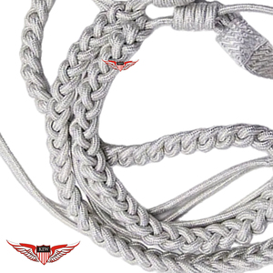 Cordones de hombro trenzados plateados tipo aiguillette, aiguillette retorcida con punta metálica plateada - Product Image 4