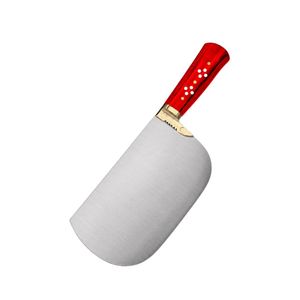 Cuchillo de Carnicero de Alta Resistencia, Hoja Curva Ancha Plateada, Mango Remachado Rojo, Empuñadura Dorada, Cuchillo de Cocina para Cortar Carne - Product Image 1