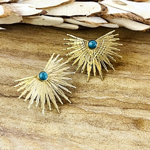Creative Boho Sunburst <b>Stud</b> <b>Earrings</b> Brass 18k Gold Plated Turquoise Women's Gift Celestial Burst Wholesale OEM ODM - Product Image 6