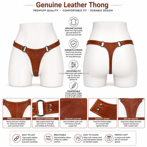 String en cuir véritable personnalisé pour femme, lingerie sexy faite à la main en cuir de vachette, ornée de perles et de strass, slips sculptants, vente en gros OEM ODM - Product Image 3