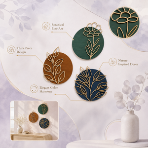 Ensemble de 3 décorations murales circulaires minimalistes bohèmes en fer forgé, motifs floraux botaniques, faits à la main en MDF, à suspendre, pour anniversaire - Product Image 5
