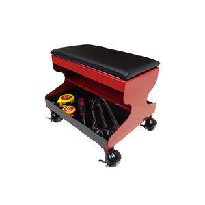 Durable Red Steel Mechanic Stool with Black Cushion Seat Built-in <b>Tool</b> <b>Storage</b> Tray Swivel Caster Wheels Garage Workshop Use - Product Image 2