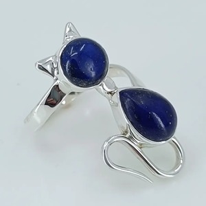 Lapis Lazuli <b>Ring</b> 925 Sterling Silver Handmade Boho Statement Promise Jewelry for Women Natural Round & Pear Shape Gemstone - Product Image 5