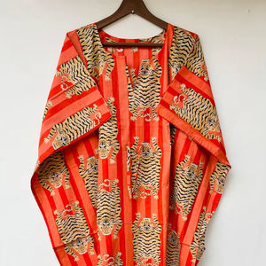 Nuevo Kaftán con Estampado Animal, Corte Evase, de Algodón Suave Indio, con Encaje, Largo hasta la Rodilla, para Playa, Regalo para Damas de Honor, Ropa de Dormir para Mujer - Product Image 1