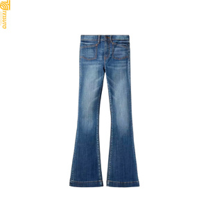 Zipper Fly Denim Blue <b>Boot</b> Cut High Waist Vintage Jeans Pants for Women Full-Length Casual Fashion Embroidery Tassel Belt Quick - Product Image 2