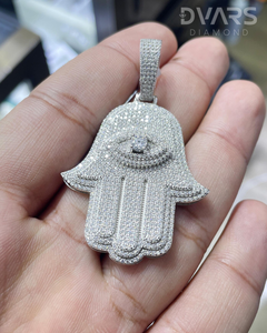 Colgante de Lujo de Plata de Ley con Moissanita Helada, Mano de Hamsa de Fátima, Amuletos de Ojo Personalizados, Joyería Religiosa de Protección, Rodio/Oro - Product Image 2