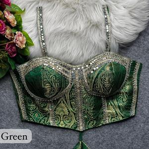 Purvang Global Green Embroidered Cotton Choli Blouse <b>Mirror</b> Work for Women Traditional Wedding Wear India Pakistan Style All - Product Image 1