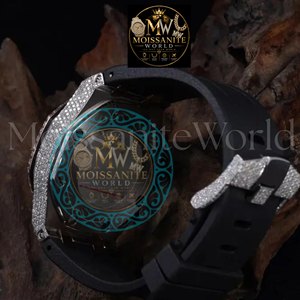 Montre-bracelet chronographe analogique en acier inoxydable avec verre quartz et moissanite glacée, fermoir papillon, incrustation de diamants noirs ETA, luxe décontracté - Product Image 2
