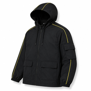 unisex all black hooded windbreaker jacket Neon Piping Tech wear Streetwear Sports Clothing Blank Active Sports Wear Long Sleeve - Product Image 5