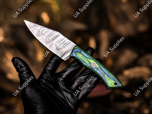 มีดเดินป่าเหล็กดามัสกัสแบบขายส่ง OEM ODM ผลิตตามสั่ง ด้ามไม้ทรงหยดน้ำ คมกริบ พร้อมปลอกมีด - Product Image 5