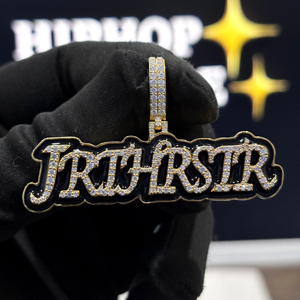 <b>Custom</b> Letter <b>Name</b> Pendant Black Enamel 925 Sterling Silver Gold VVS Moissanite Iced Hip Hop Style <b>Necklace</b> Wholesale OEM Unisex - Product Image 1