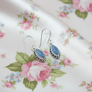 Natural Blue Chalcedony Drop <b>Earrings</b> 925 Sterling Silver Vintage Marquise Dangle <b>Earrings</b> Rose Gold & Yellow Gold Plated her - Product Image 1