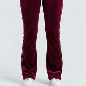 กางเกงเลกกิ้งเอวสูงทรงขาบานประดับดาวคริสตัลสีม่วง ยืดได้ แฟชั่นสตรีทแวร์ ทรงพรีเมียม - Product Image 2