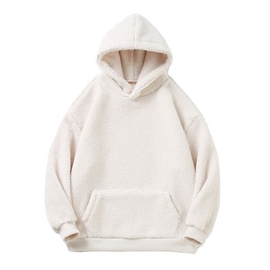 Sweat à capuche unisexe oversize en polaire blanc, pull décontracté uni, couleur unie, chaud pour l'hiver, coupe classique, tricoté - Product Image 1