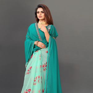 Saree en georgette à imprimé floral pour femmes avec chemisier non cousu Vêtements traditionnels indiens ethniques pour adultes pour mariages - Product Image 1