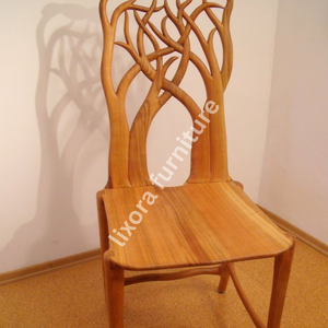 Luxury Handcrafted Solid Wood Dining Chair Artistic <b>Tree</b> <b>Branch</b> Carving Nature Inspired Wood Seat - Product Image 3