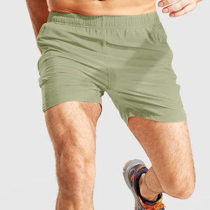 Pantalones Cortos Deportivos de Secado Rápido para Hombre, Color Verde Oliva, con Bolsillos Laterales, Cintura Elástica, Cortos, de Color Sólido, Tejido de Punto, Estilo Casual - Product Image 2