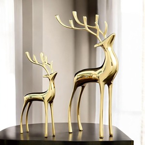 Gold Plated Reindeer Figurines Set of 2 Modern Animal Sculptures for Tabletop <b>Christmas</b> Decor Living Room Artistic Decoration - Product Image 6