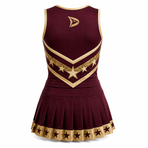 Conjunto de Porristas Premium Transpirable con Detalles de Estrella Dorada Metálica, Uniforme Personalizado para Competencia con Falda Plisada - Product Image 3