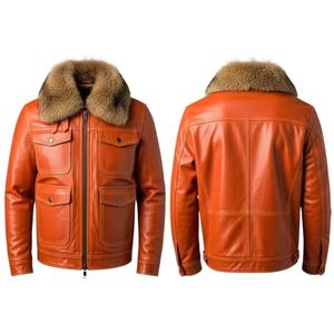 New Arrival Men's Custom Design Winter <b>Leather</b> Jacket High Quality Fashion <b>With</b> Cowhide <b>Fur</b> <b>Leather</b> Jacket Best Design - Product Image 6