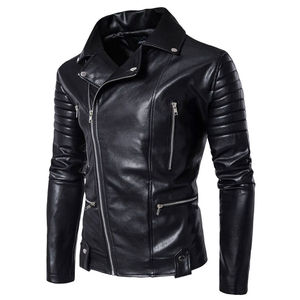 Blouson moto en similicuir noir, fermeture éclair asymétrique, manches longues, coupe-vent, vêtement d'extérieur décontracté toutes saisons - Product Image 3