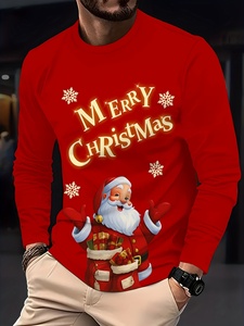 Mens <b>Christmas</b> Long Sleeve <b>T</b>-<b>Shirt</b> Red O-Neck Printed Santa Claus Merry <b>Christmas</b> Cartoon Tee - Product Image 6
