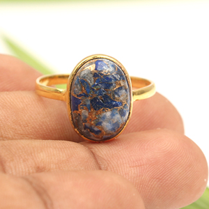 Anillo Lapislázuli de Cobre Natural, Plata de Ley 925, 10x14mm, Forma Ovalada, 18K, Micrones, Chapado en Oro, Eternidad, Vermeil Fino, Venta Al por Mayor - Product Image 1