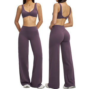 Women <b>Brushed</b> Solid Yoga Shorts Set Breathable Lightweight Fitness Activewear with Elastic Waist Wide Leg Design - Product Image 1