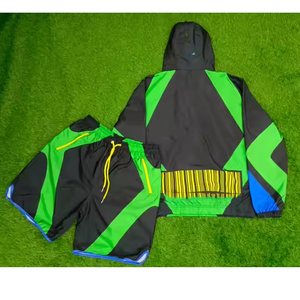 Conjunto Deportivo de Dos Piezas Personalizado para Hombre, Chaqueta Cortavientos con Capucha y Pantalones Cortos, Ropa Deportiva Ligera, Transpirable y de Secado Rápido, Satinado - Product Image 2