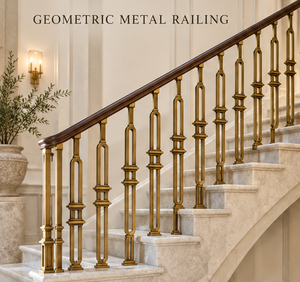 Rampe d'escalier en bronze raffiné avec piliers géométriques allongés et colliers étagés pour intérieurs classiques - Product Image 1