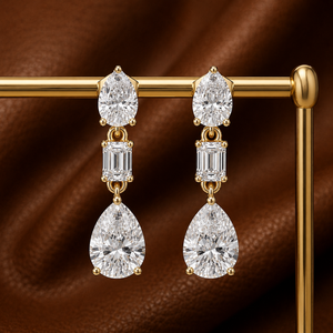 Boucles d'oreilles pendantes en or massif 14K 18K avec diamant de laboratoire taille poire et taille émeraude, certifiées IGI DEF VVS, pour mariée, ODM - Product Image 1