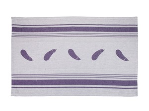 Paño de Cocina Tejido Ecológico de Algodón a Rayas con Estampado de Berenjena, Cuadrado, Lavable a Máquina, Gris Púrpura - Product Image 1