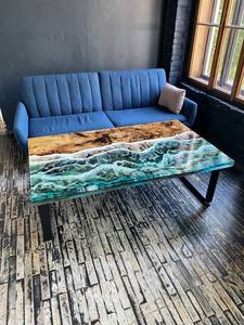 Bulk Modern <b>Blue</b> Epoxy Resin Accent End <b>Table</b> Wholesale Ottoman Side <b>Table</b> Custom Clear Resin Bedroom Furniture Supplier - Product Image 2