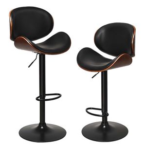 Set of 2 <b>Adjustable</b> Swivel PU Leather Bar <b>Stools</b> with Curved Footrest Premium Comfort and Style - Product Image 6