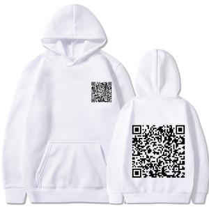 Sweat-shirt noir à capuche avec impression de code QR devant et derrière, 100% coton tricoté, décontracté pour femme, coupe classique, manches longues - Product Image 2