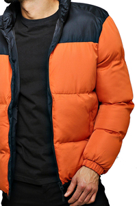 Men's Navy <b>Red</b> Color Block Hooded Puffer <b>Jacket</b> Quarter Zip Windproof Casual Winter Coat Thick Polyester Wadding - Product Image 6