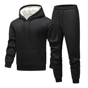 Conjunto de Sudadera con Capucha Negra para Hombre AL SWANS INTERNATIONAL, Ecológica, de Forro Polar Térmico de 400g, Informal, de Invierno, de Color Sólido, Tejida - Product Image 1