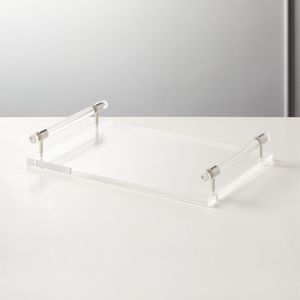 Bandeja de Servicio de Acrílico Transparente Personalizada con Asas de Metal Dorado, Moderna Bandeja Organizadora de Lucite para Mesa de Café, para Hogar, Hotel, Fiestas - Product Image 1