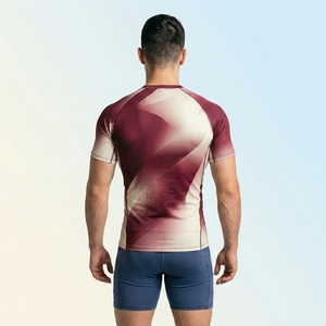 Men Sporty Compression Shirt Short Sleeve O-Neck Slim Fit Gradient Geometric Pattern Quick Dry Polyester Jersey Workout Gym - Product Image 2