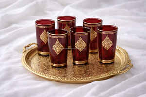JM INTERNATIONAL Vibrant Souk Mediterranean Glasses Floral Pattern Tea <b>Cup</b> <b>Set</b> of 6 - Product Image 2
