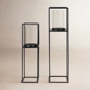 Modern Black Metal Frame <b>Floor</b> <b>Candle</b> <b>Holder</b> Set-Geometric Lanterns Glass Cylinders Handmade Eco-Friendly Home Decor Living Room - Product Image 2