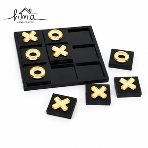 Dark <b>Brown</b> Wooden Tic Tac Toe <b>Storage</b> <b>Box</b> With Silver Cross And Ring Pieces Square Grid Decorative Game Set - Product Image 2