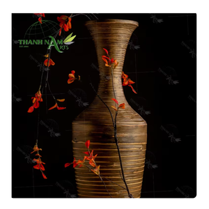 Jarrón de bambú de fibra de grano de madera hecho a mano para decoración del hogar artesanía de bambú ecológico para exhibición de mesa y arreglo floral minimalista - Product Image 1