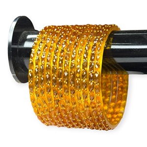 Wholesale Trendy Golden Yellow Kashmiri Raindrop Glass Bangles Crystal Pattern Gold Accents Lightweight <b>Wedding</b> - Product Image 1
