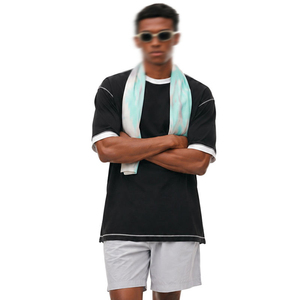 Camiseta Unisex de Punto con Cuello Redondo, Manga Corta, Textura de Algodón, Ribete en Contraste, Estilo Retro, Casual, Urbana - Product Image 3