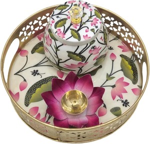 Artistic Metal Pichwai <b>Jar</b> with Tray Traditional Design Ethnic Style <b>Decorative</b> Storage <b>Jar</b> for Home Temple Decoration - Product Image 2