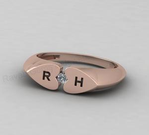 Top Selling 18k Gold 925 Silver Double Heart Initial Custom Letter <b>Couple</b> CZ Diamond <b>Ring</b> Fine Jewelry Valentine Gift For Her - Product Image 5