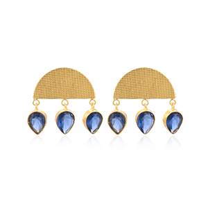 Boucles d'oreilles élégantes en laiton plaqué or avec pierre précieuse bleue hydro, bijoux faits à la main pour femmes, cadeau - Product Image 1