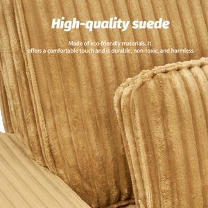 Divano Moderno a 3 Posti con Seduta Profonda in Velluto a Coste, Portabicchieri in Acciaio Inox Spazzolato e 3 Cuscini Decorativi per Soggiorno - Product Image 5